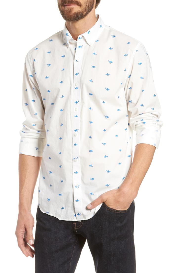 Men's Bonobos Summerweight Slim Fit Azure Goldfish Print Sport Shirt - White