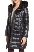 Women's Donna Karan New York Down Puffer Coat With Faux Fur Trim - Black