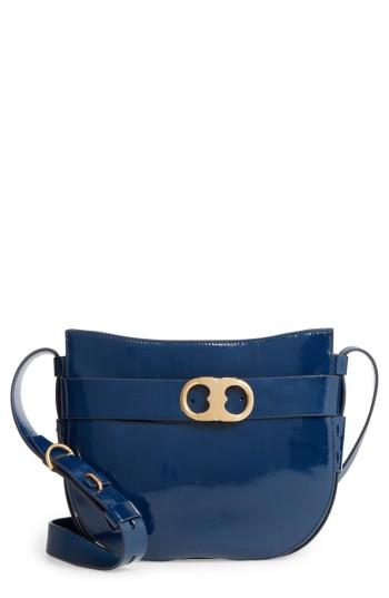 Tory Burch Gemini Link Patent Leather Crossbody Bag - Blue