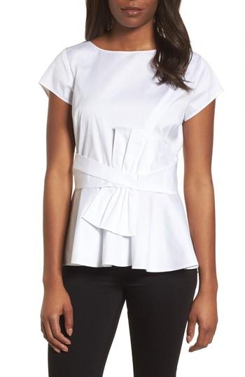 Women's Halogen Bow Detail Peplum Top - White