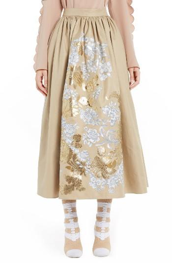 Women's Fendi Floral Stencil Cotton Canvas Ball Skirt