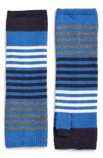 Women's Eileen Fisher Stripe Merino Wool Fingerless Gloves, Size - Blue