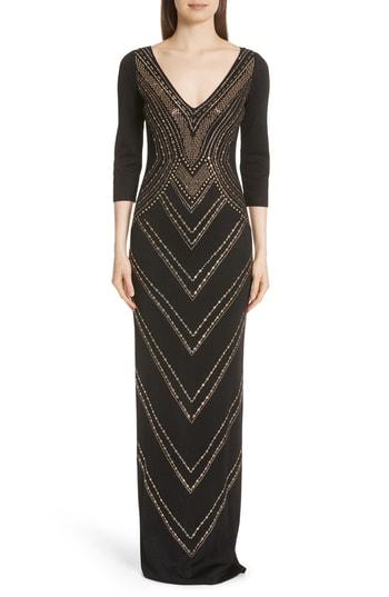 Women's St. John Evening Chevron Sequin Jacquard Knit Gown - Black