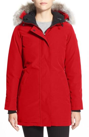 Women's Canada Goose Victoria Down Parka With Genuine Coyote Fur Trim (0) - Red