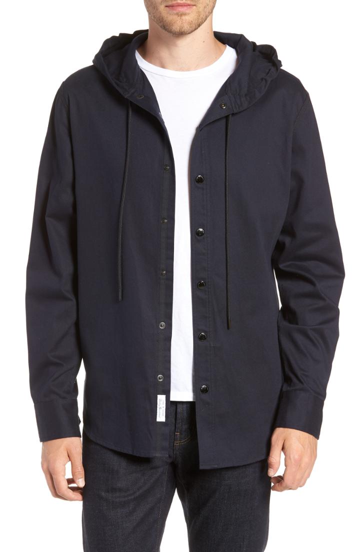 Men's Rag & Bone Bryant Fit Hooded Shirt, Size Large - Blue