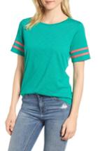 Women's Gibson Stripe Sleeve Cotton Blend Athletic Tee - Green