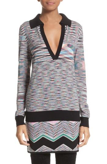 Women's Missoni Space Dye Wool Blend Polo Sweater Us / 42 It - Black
