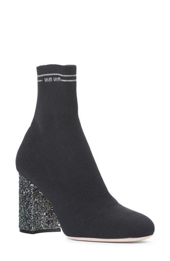 Women's Miu Miu Logo Sock Bootie Us / 34eu - Black
