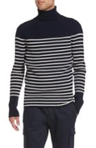 Men's Vince Regular Fit Breton Stripe Cashmere Turtleneck Sweater, Size - Blue