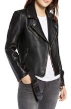 Women's Vigoss Faux Leather Vintage Moto Jacket - Black