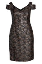 Women's Maggy London Twilight Rose Metallic Brocade Cold Shoulder Dress - Black