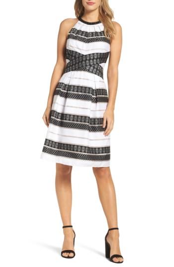 Women's Adrianna Papell Stripe Fit & Flare Dress - Black
