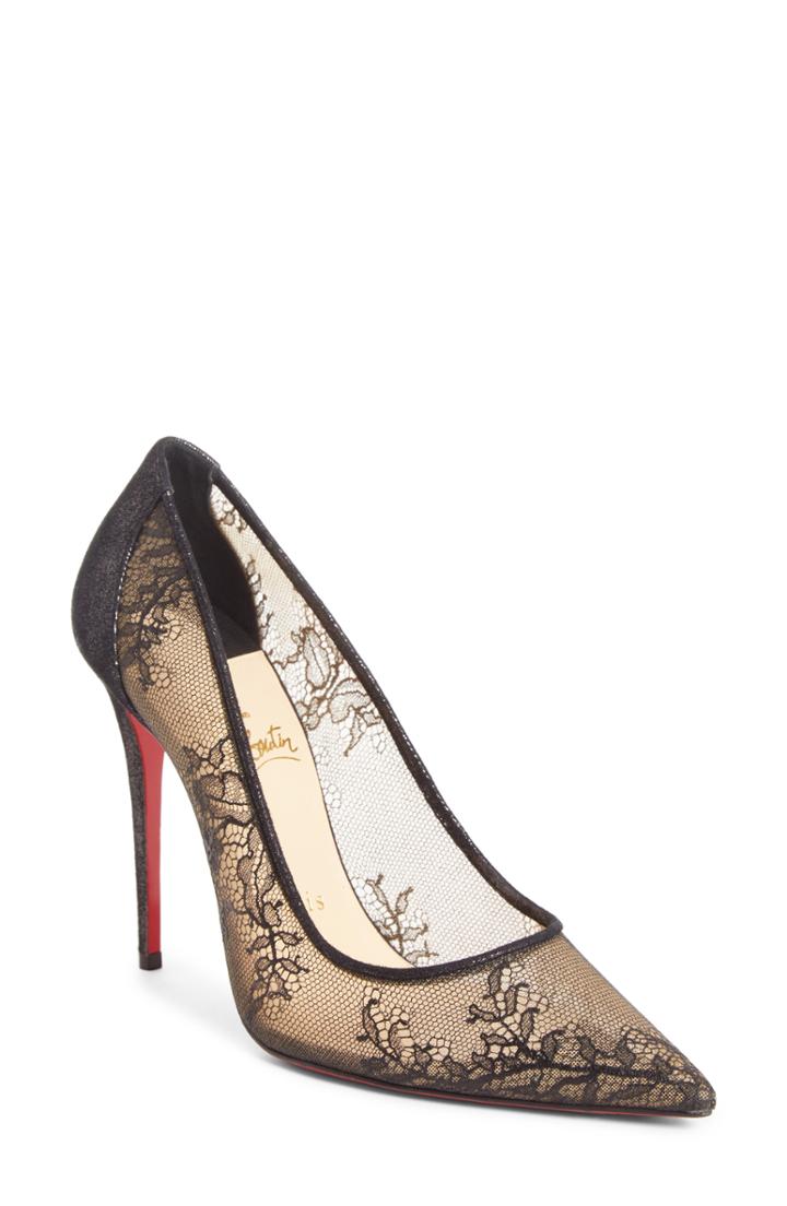 Women's Christian Louboutin Floral Lace Pointy Toe Pump .5us / 39.5eu - Black