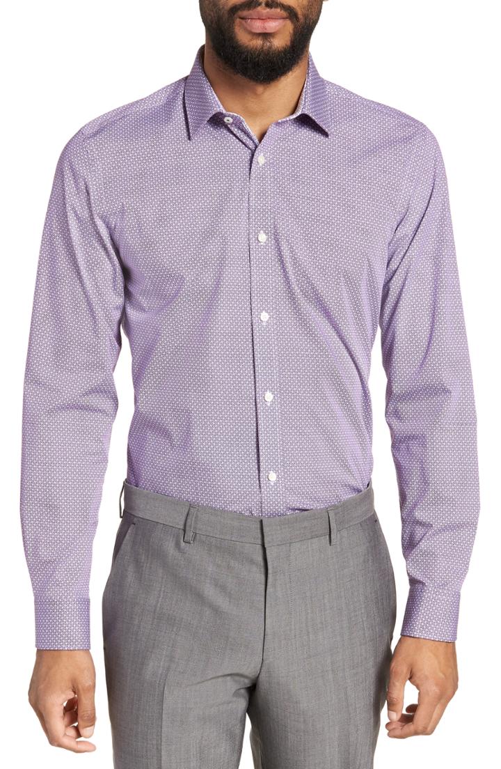 Men's Ted Baker London Rugber Slim Fit Print Dress Shirt - Purple