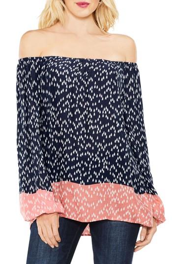Women's Two By Vince Camuto Off The Shoulder Scatter Arrow Blouse, Size - Blue