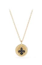 Women's David Yurman Cable Collectibles Fleur De Lis Necklace With Black Diamonds In 18k Gold