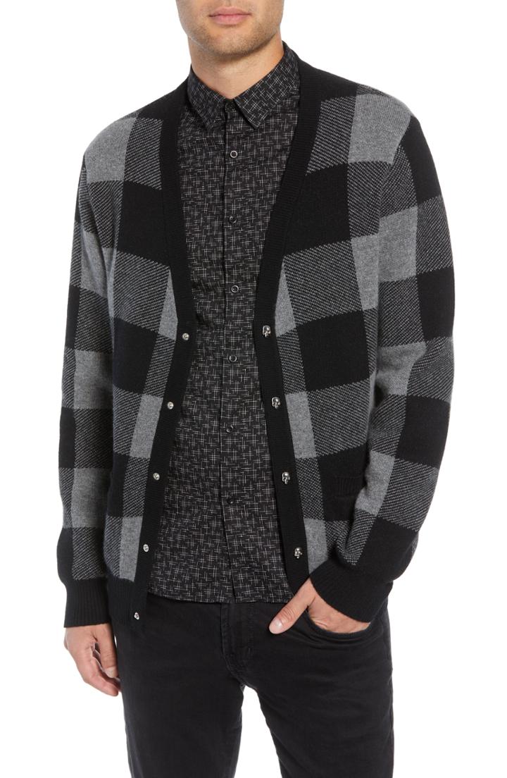 Men's The Kooples Regular Fit Check Wool Cardigan - Black