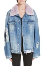 Women's Alchemist Rocky 2 Denim Jacket With Genuine Orylag Rabbit Fur Trim - Black