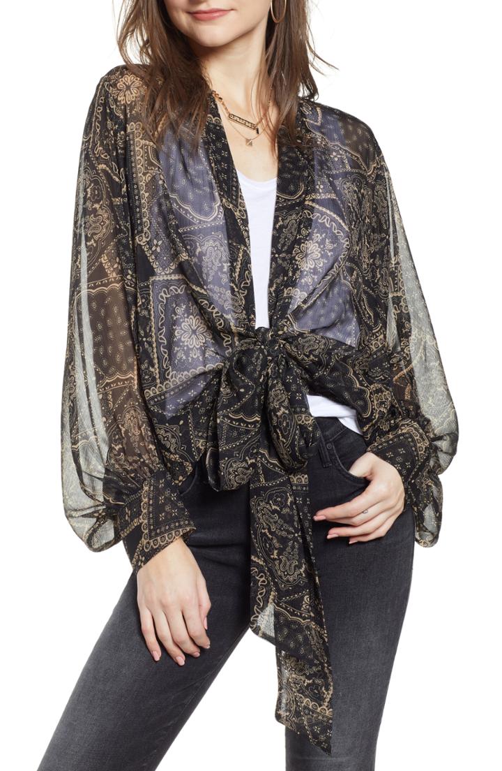 Women's Free People Golden Hour Bandana Print Tie Front Wrap, Size - Black