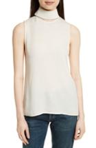 Women's Theory Classic Slit Collar Silk Top, Size - Ivory