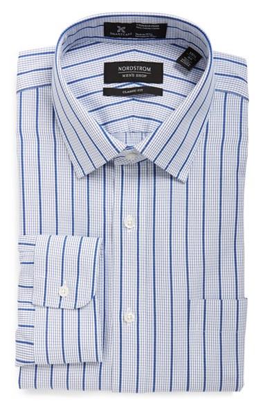 Men's Nordstrom Men's Shop Smartcare(tm) Classic Fit Check Dress Shirt - 34 - Blue