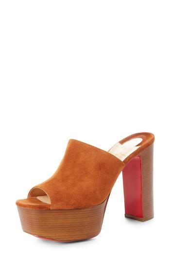 Women's Christian Louboutin Suede Platform Mule Sandal Us / 35eu - Brown