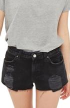 Women's Topshop Cory Ripped Black Denim Shorts Us (fits Like 0) - Black