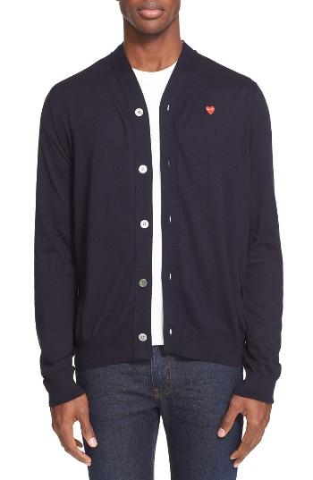 Men's Comme Des Garcons Play Heart Logo Cardigan - Blue