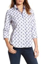 Petite Women's Foxcroft Flamingo Print Wrinkle Free Shirt P - Blue