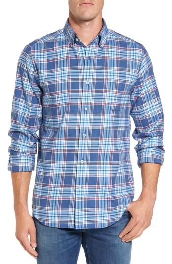 Men's Southern Tide Acadian Classic Fit Plaid Sport Shirt, Size - Blue