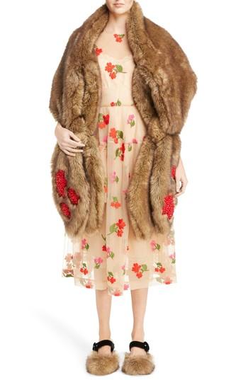 Women's Simone Rocha Oversize Beaded Double Bow Faux Fur Scarf, Size - Brown