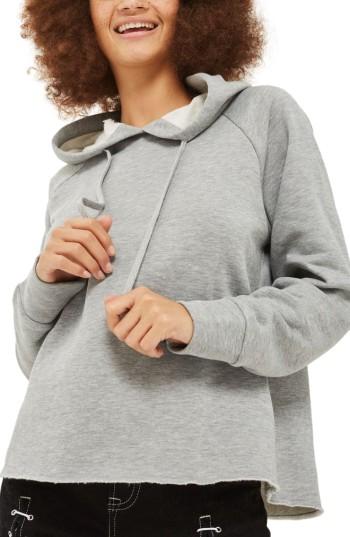 Women's Topshop Raw Edge Raglan Hoodie Us (fits Like 10-12) - Grey