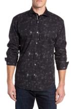 Men's Bugatchi Shaped Fit Lotus Print Sport Shirt - Black