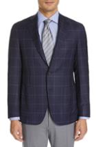 Men's Canali Kei Classic Fit Windowpane Wool Sport Coat Us / 52 Eu R - Blue