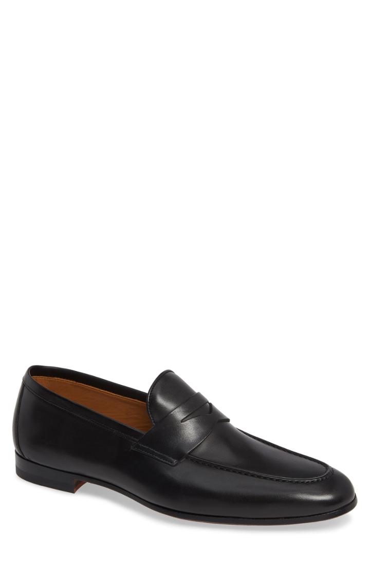 Men's Magnanni Tacio Apron Toe Penny Loafer M - Black