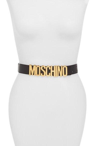 Women's Moschino Logo Plaque Quilted Leather Belt
