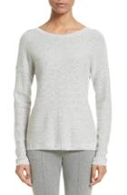 Women's St. John Collection Micro Sequin Stripe Reverse Jersey Cashmere Blend Sweater, Size - Grey