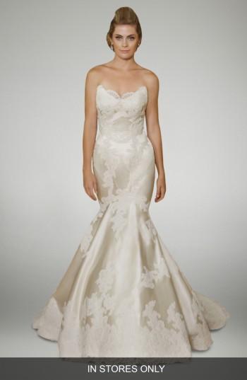 Women's Matthew Christopher Duchess Trumpet Gown, Size - White