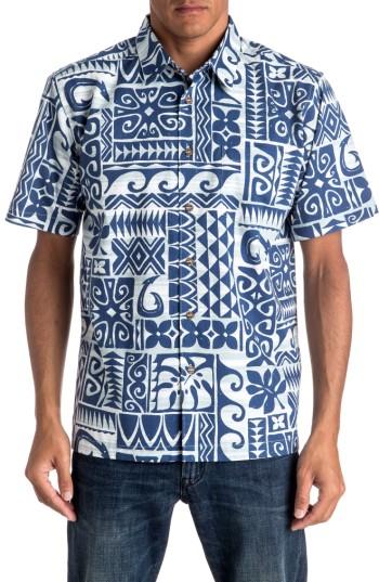 Men's Quiksilver Waterman Collection Cooks Regular Fit Print Sport Shirt, Size - Blue