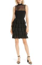 Women's Alice + Olivia Janice Tiered Ruffle Mesh Knit Dress - Black