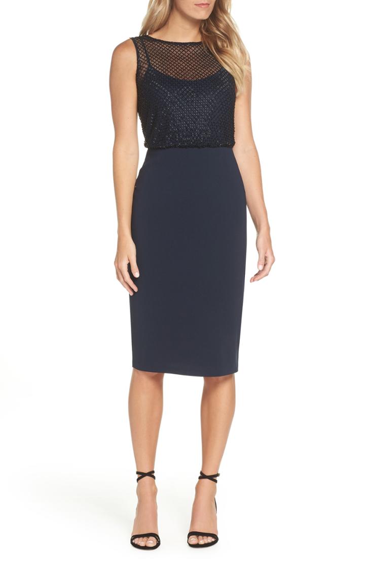 Women's Adrianna Papell Bead Embellished Sheath Dress - Blue