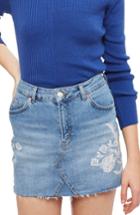 Women's Topshop Embroidered Denim Miniskirt Us (fits Like 0) - Blue
