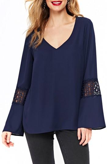 Women's Wallis Crochet Inset Top Us / 12 Uk - Blue