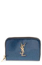 Women's Saint Laurent Glitter Calfskin Leather Wallet - Blue