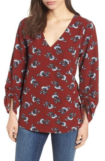 Women's Bobeau Ruched Sleeve Stretch Crepe Blouse - Blue