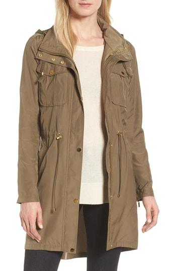 Women's Badgley Mischka Water Repellent Anorak With Stowaway Hood, Size - Green