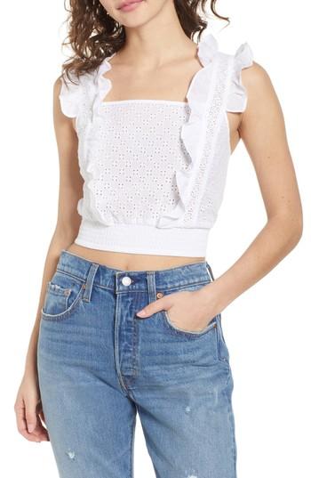 Women's Bp. Ruffle Eyelet Crop Top, Size - White