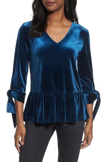 Women's Halogen Tie Sleeve Velvet Top - Blue/green