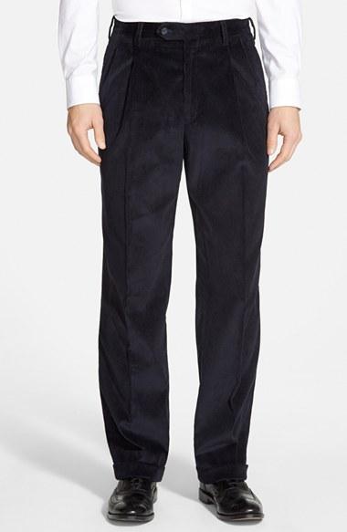 Men's Berle Pleated Corduroy Trousers X Unhemmed - Blue