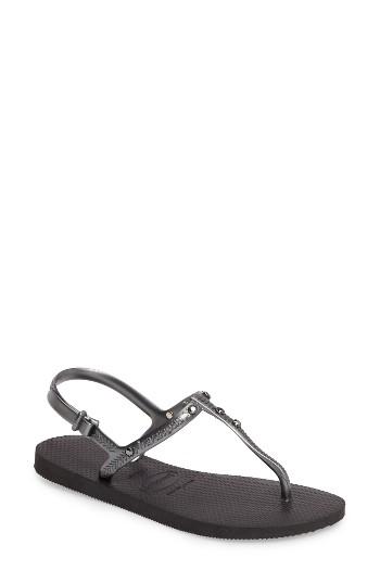 Women's Havaianas Freedom Crystal Sandal /36 Br - Black